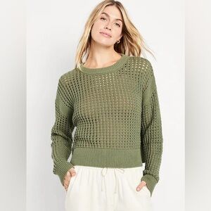 Old Navy Sage Green Women's Crew Neck Open Stitch Sweater Size Small